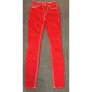 True Religion Jennie Curvy Skinny Jeans Size 28 Red Big T Stitch Low Rise Y2K